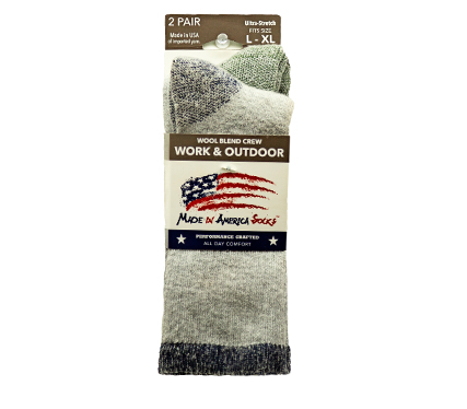 Wool Blend Crew — Gray / Navy / Bean Olive - Sock Size L/XL - Shoe Size - 6 to 14